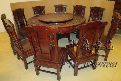 東陽(yáng)紅木家具 品鑒非洲酸枝木財(cái)源滾滾圓臺(tái)餐桌